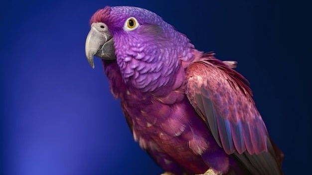 A purple parrot with a blue background