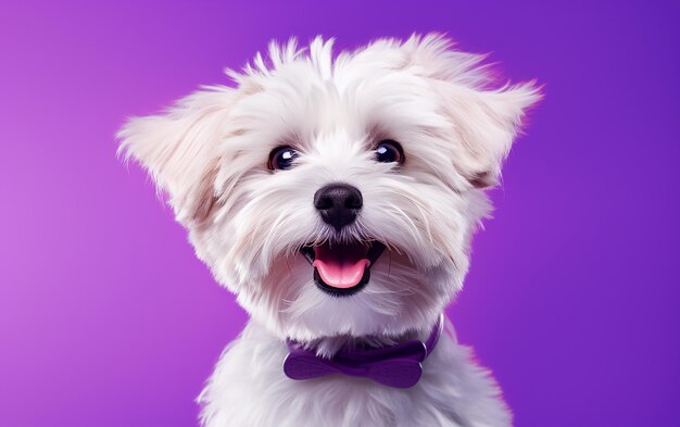 Purple Paws Delight Happy Puppy Dog Smiling on Isolated Background