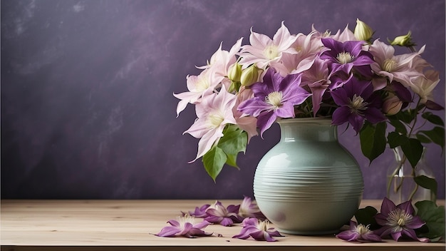 purple petaled flowers on glass vase