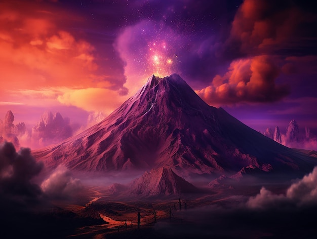 Purple Photorealistic Volcano