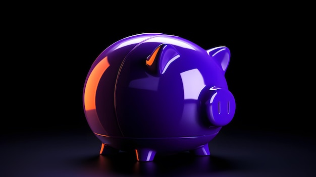 Photo purple piggy bank on black background