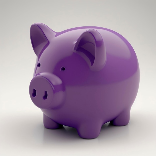 A purple piggy bank with a white background