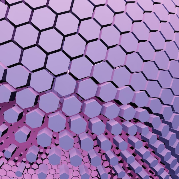 A purple and pink background with a pattern of hexagons.