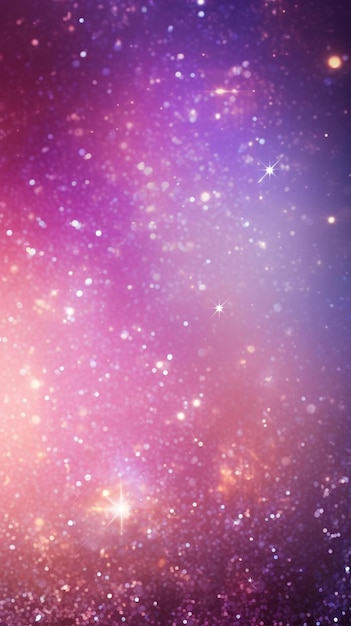 紫とピンクの背景に星と「宇宙」というテキスト