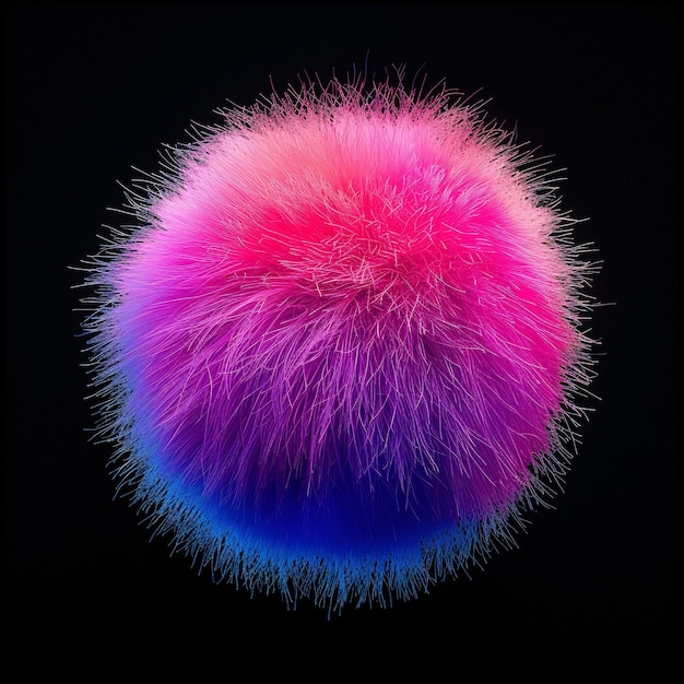 Photo purple and pink ball of fur on black background