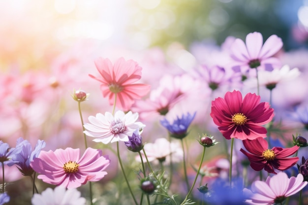 Purple pink beautiful multicolored flowers blooming garden outdoors park beauty summer meadows