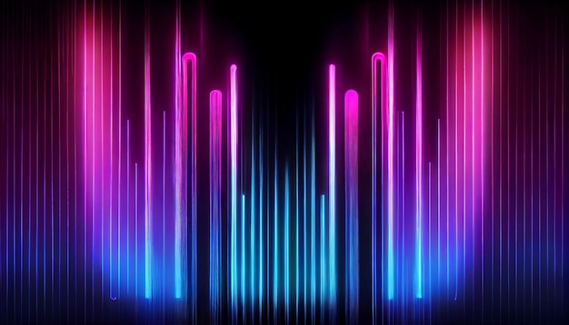 Фиолетово-розовые и голубые светящиеся неоновые линии сгенерированы AI
