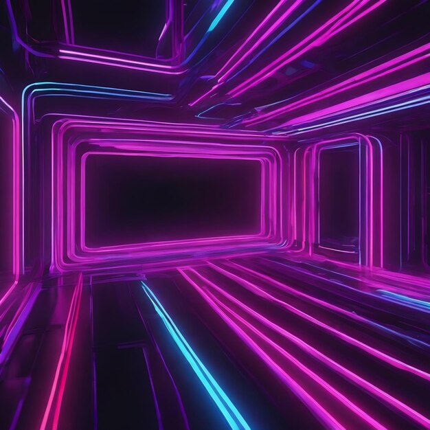 Purple pink and blue glowing neon lines ai generated