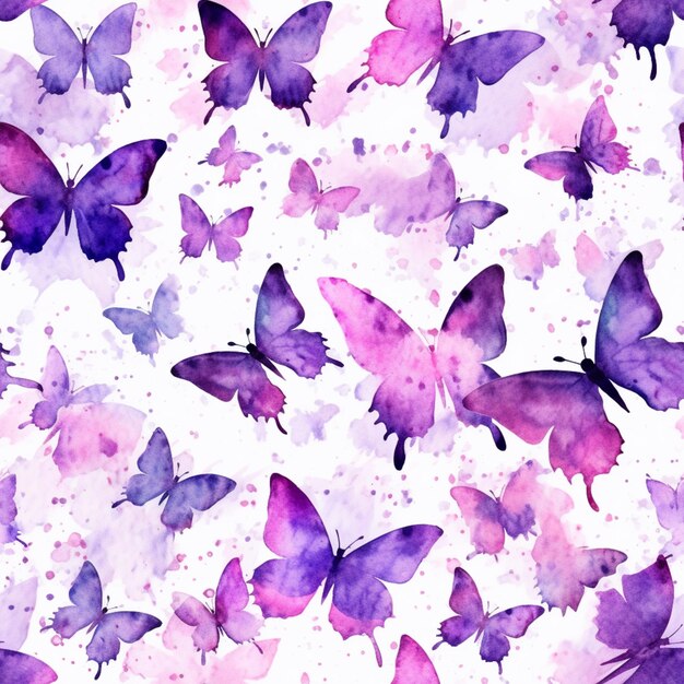 purple and pink butterflies on a white background generative ai