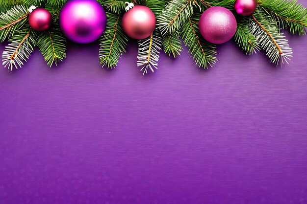 Purple pink christmas ornaments and gifts on green background