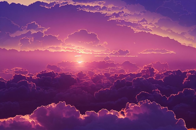 Purple and pink clouds above ground sunrise dramatic sky created with generative ai