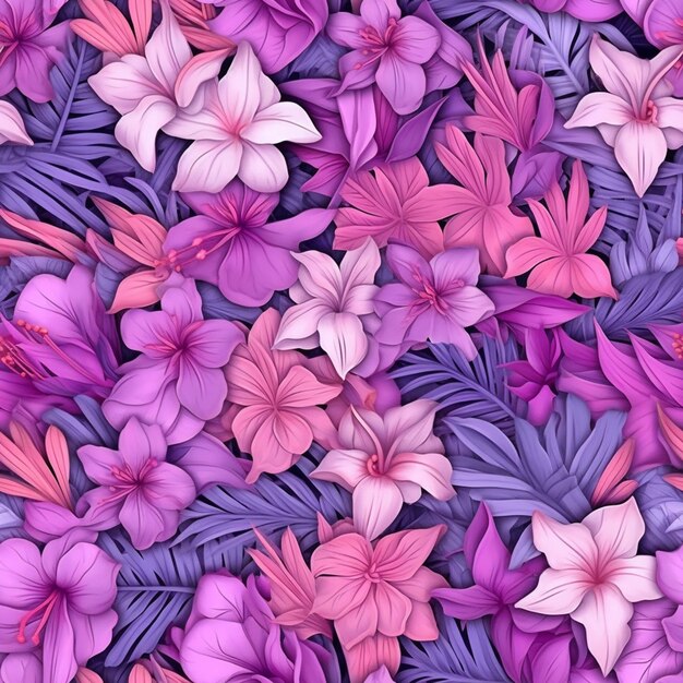 Purple and pink flowers are arranged in a pattern generative ai