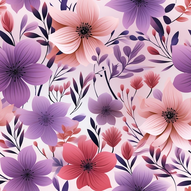 Purple and pink flowers on a white background generative ai