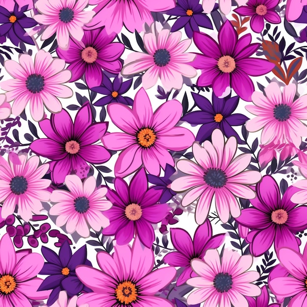 Photo purple and pink flowers on a white background with a butterfly generative ai