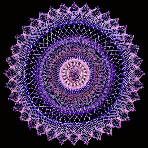 Purple and pink mandala with a pattern of lines and dots