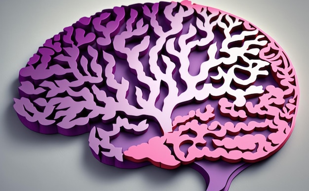 Purple and pink paper cut brain pattern