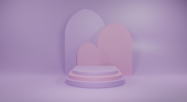 Фиолетовый и розовый подиум на фиолетовом фоне 3d визуализации