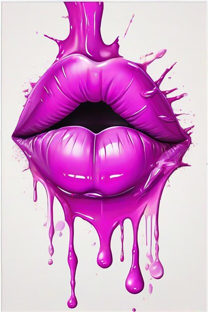Foto le labbra viola e rosa arricciate gocciolante bacio sublimazione clippart ai generato