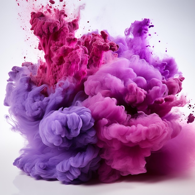 Purple and pink smoke is mixed into a white background generative ai