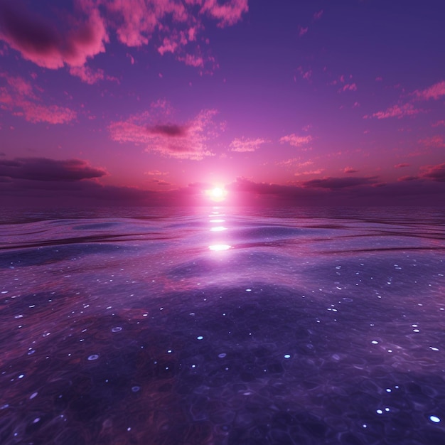 Photo purple and pink sunset over the ocean with a bright light generative ai