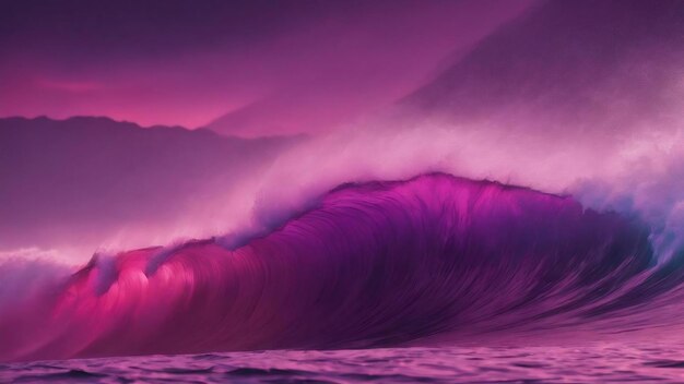 A purple and pink wave is in the background