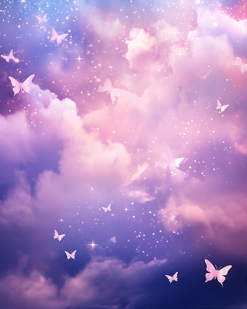Purple Pink and White Background with Butterflies