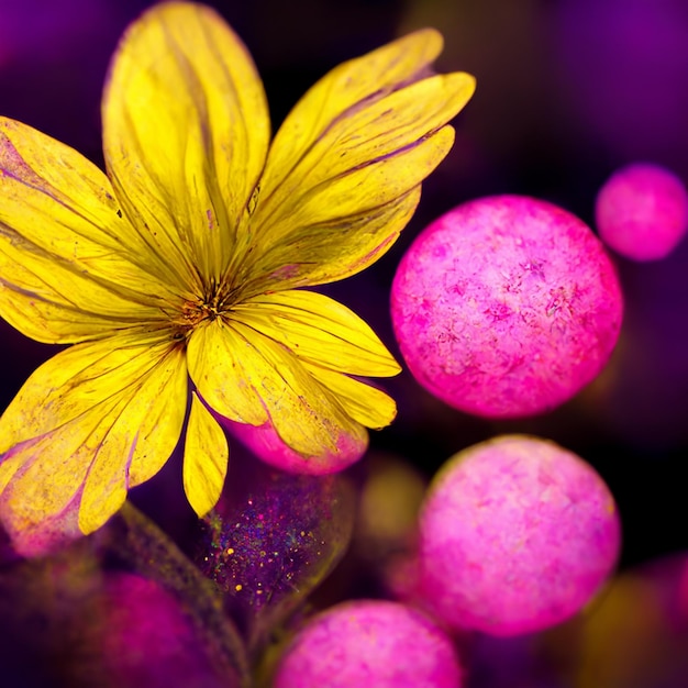 Фиолетовый розовый и желтый абстрактный цветок Иллюстрация для обложки и приглашения на стену