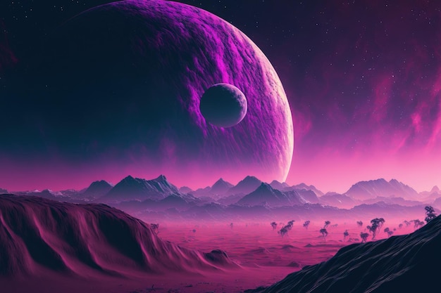 Purple planet in the distance