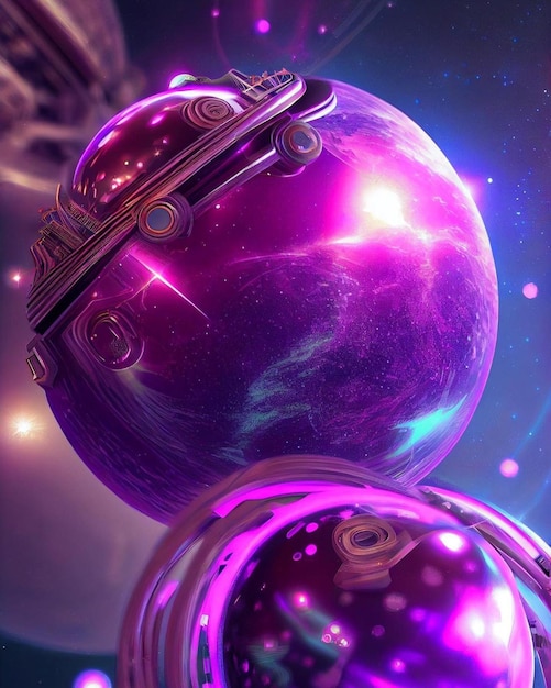 Purple planet in a space