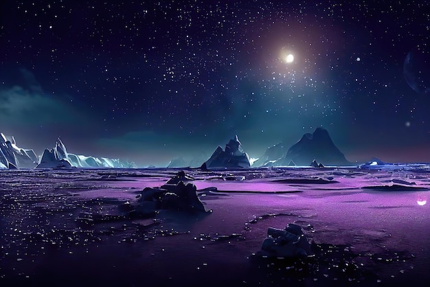 Photo a purple planet with a moon in the background