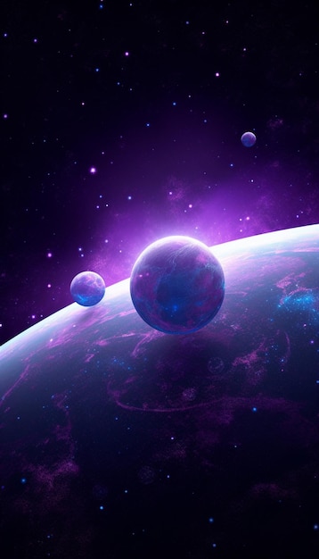 Purple planet with the sun shining on it