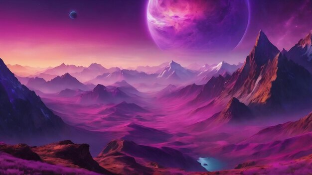 Purple planet with waving mountains wallpaper