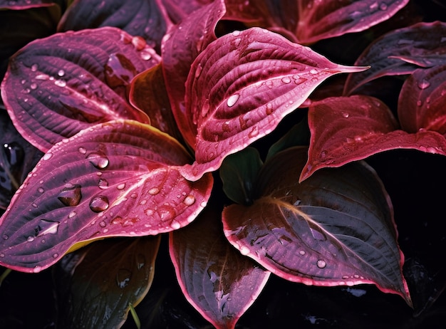 A purple plant with water droplets on it