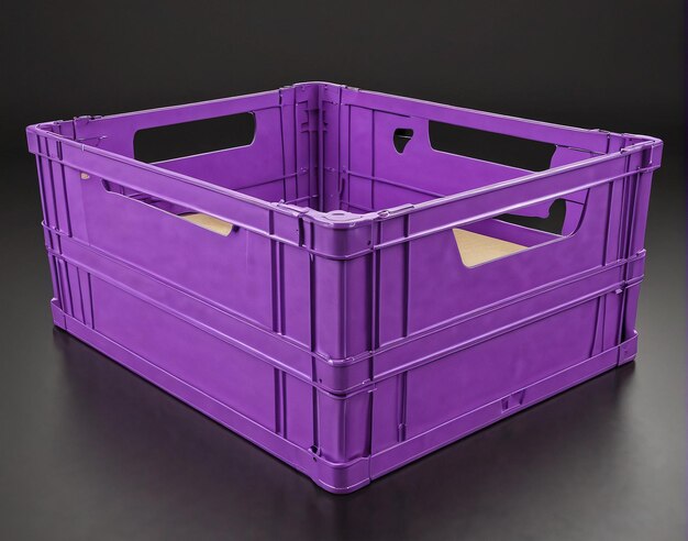 a purple plastic crate with a black background