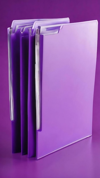 A purple plastic folder for storing office work documents close up