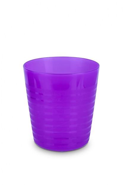 Purple plastic glass isolated on white 