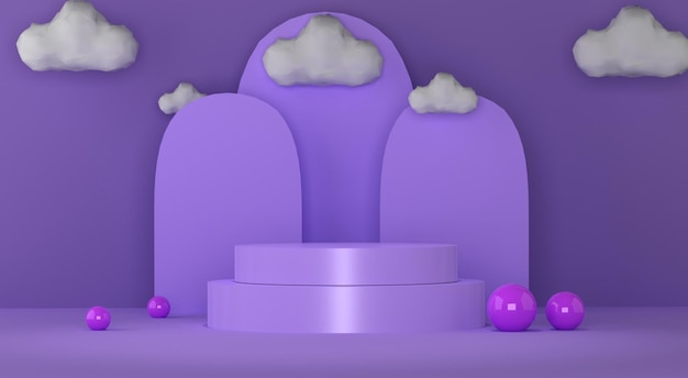 a purple podium with clouds in the background