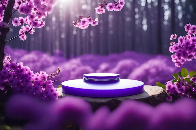 Purple podium with sakura flowers