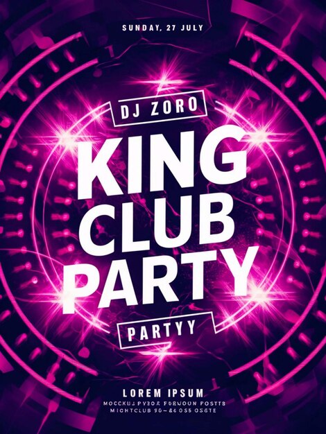 Photo a purple poster with a purple circle with a purple circle with the words king party on it