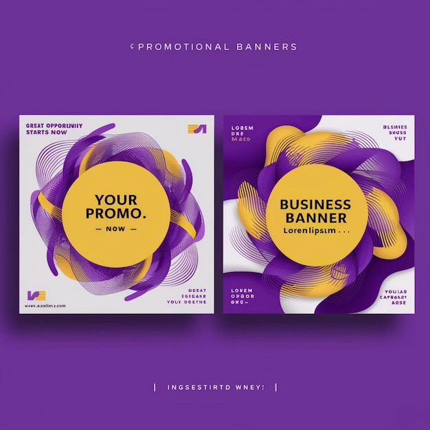 Photo a purple poster for your business cards with a yellow circle on the cover