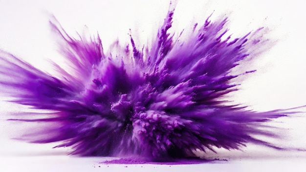Photo purple powder exploding abstract dust explosion on a white background