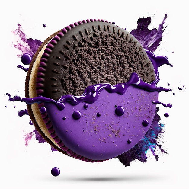 A purple and purple cookie with purple icing on it.