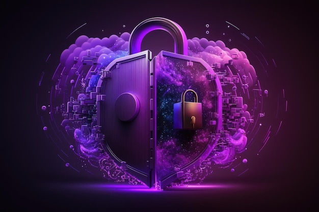 A purple and purple heart shaped lock with a lock in the middle.