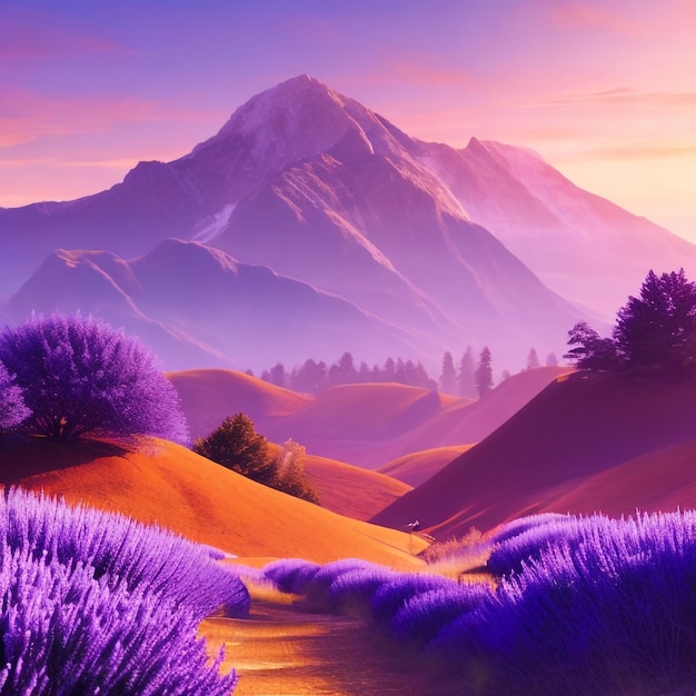 Purple and purple mountains generative ai