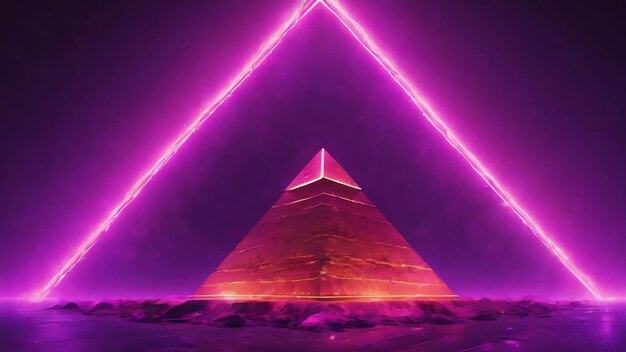 Purple pyramid with abstract plasma neon discharges