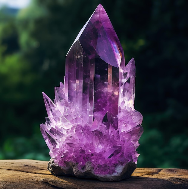 A purple quartz stone with a purple triangle on the top