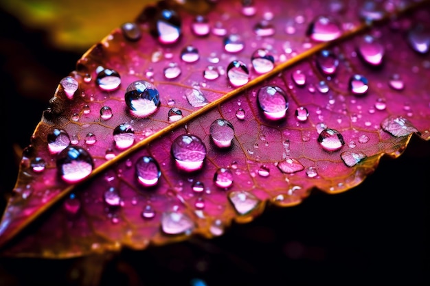 葉の上に紫の雨が落ちる