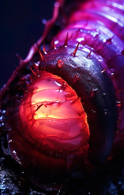 Photo a purple and red eye of a purple squid