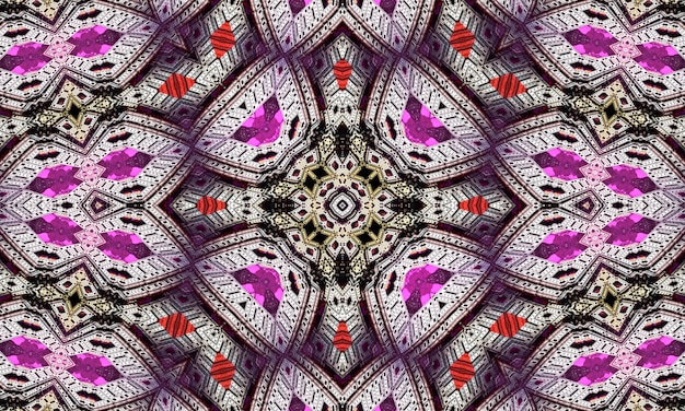 Purple repeating flower ornate mandala pattern background -\
abstract symmetrical ornament wallpaper graphic.