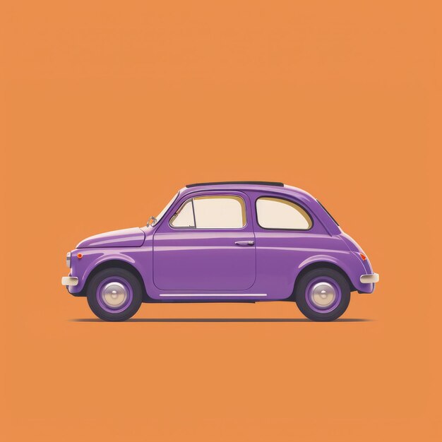 Фото Фиолетовая ретро-иллюстрация автомобиля на оранжевом фоне